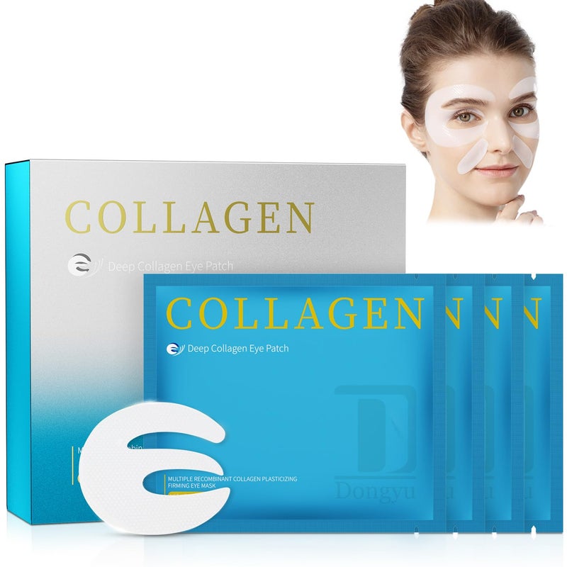Dongyu Collagen Under Eye Patches Deep Real Collagen Overnight Eye Gels Mask With Caffeine Peptides Niacinamide  Dark Circles Puffiness Wrinkles Improvement  Neck Smile Line Pads  8 Pairs - Image 1